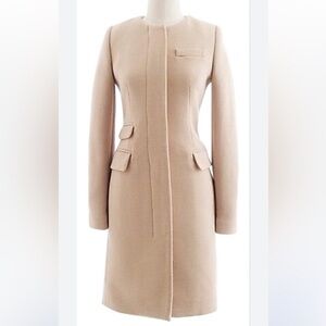 J. Crew Double Cloth Tan Symphony Coat Wool Blend Size 2 pea coat no collar